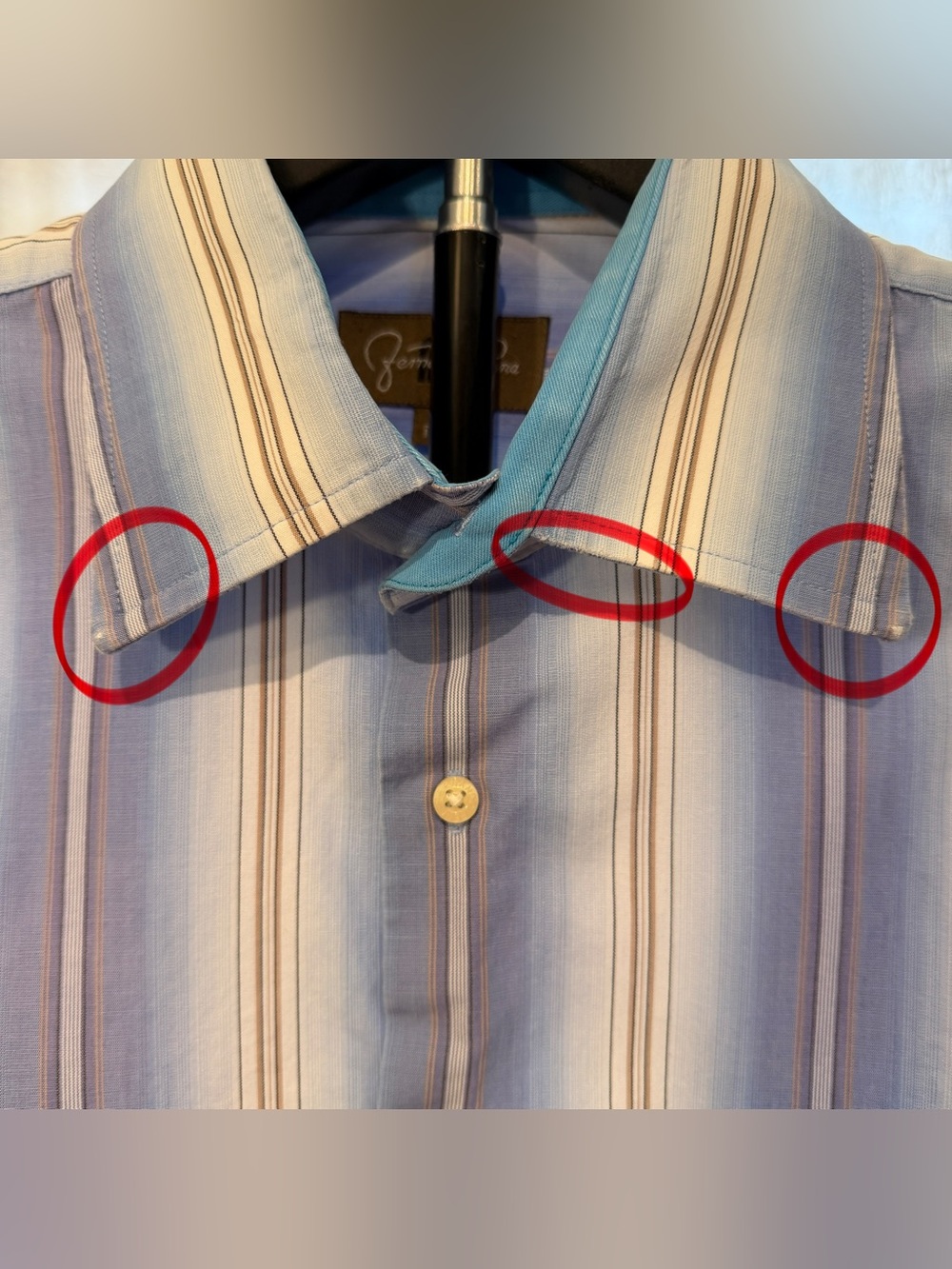 Fernando Pena Men’s Short Sleeve Stripped Pattern Collard Dress Shirt Size Large - Picture 8 of 10